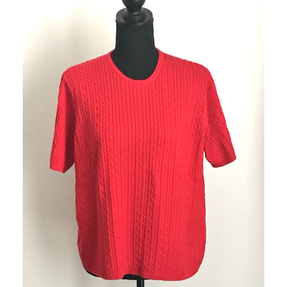 Pendleton Red Short Sleeve Stretch Cotton Sweater Top Women's (XL) (Read)